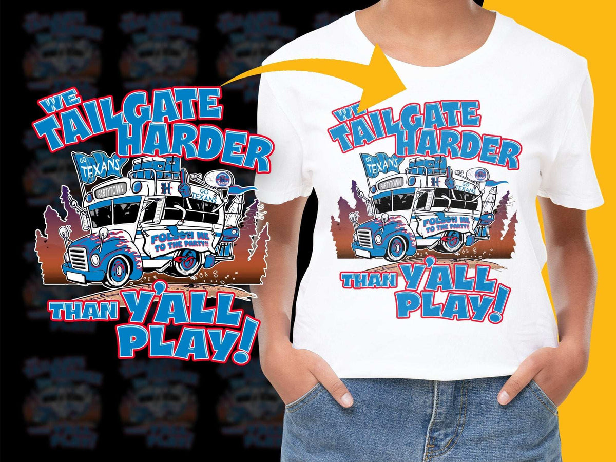 Tailgate Harder Than Y'all Play T-Shirt, Vintage Truck Graphic, Sports Fan Tee, Casual Game Day Apparel, Bold Text Design, Unisex Fit