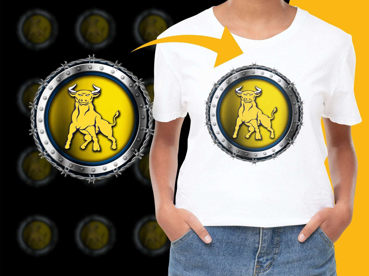 Yellow Bull Graphic T-Shirt, Cool Animal Design on Black Background, Unisex Casual Wear, Trendy Tee