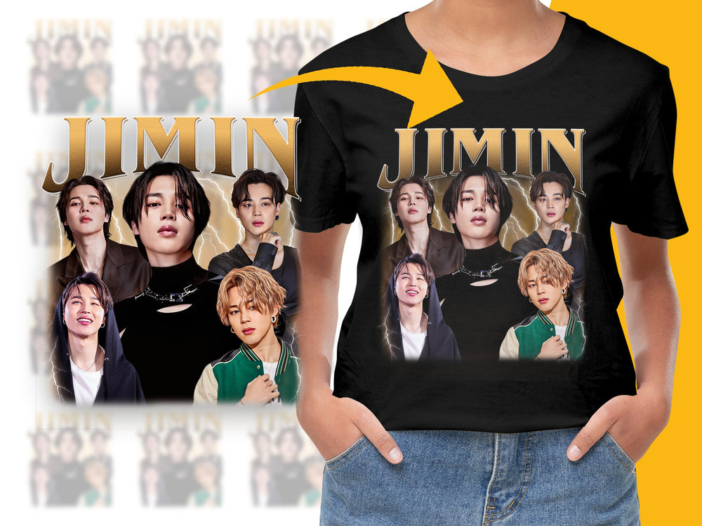 Jimin Fan T-Shirt, K-Pop Idol Multiple Faces Graphic Tee, Unisex Black Cotton Shirt