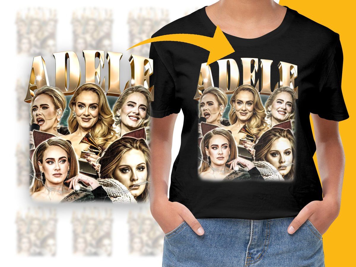 Adele Collage Graphic T-Shirt, Pop Music Fan Tee, Adele Portrait Shirt, Unique Singer Merchandise, Gift for Music Lovers
