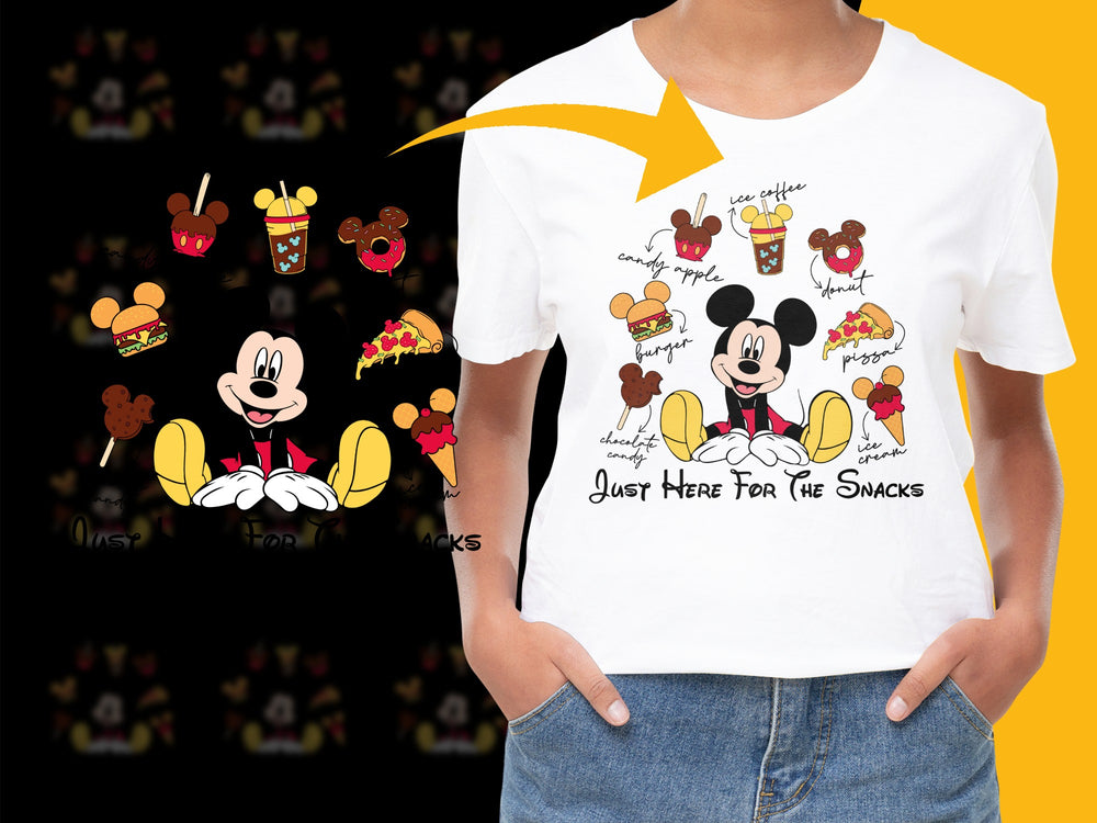 Disney Snack Time T-Shirt, Mickey Mouse Graphic Tee, Casual White Summer Top