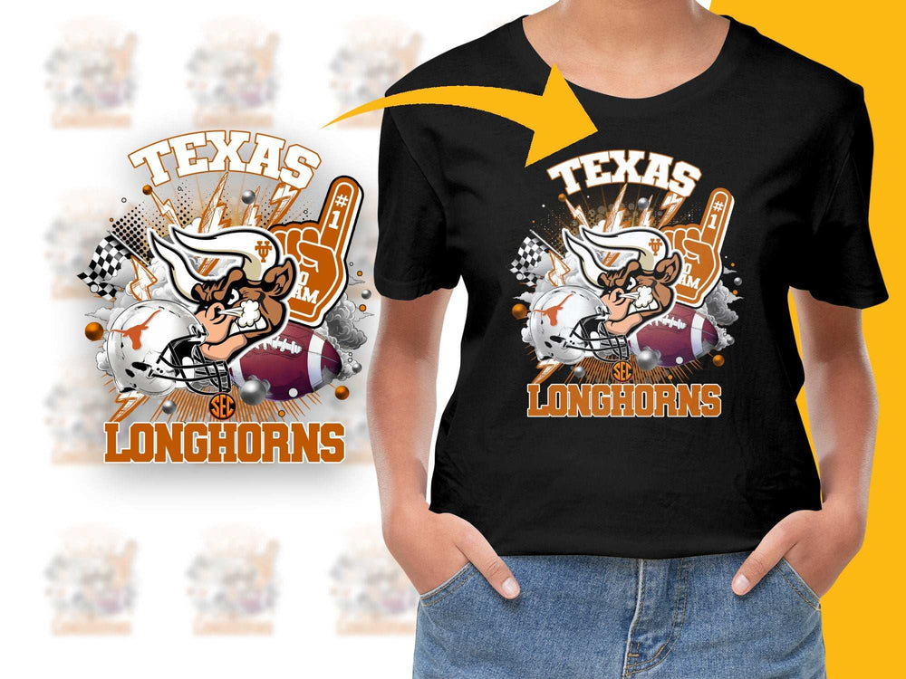 Texas Longhorns T-Shirt, Sports Graphic Tee, College Football Shirt, Fan Apparel, Game Day Gear, Unisex Black T-Shirt