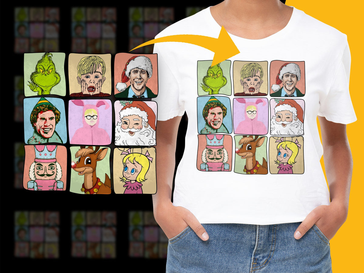 Colorful Pop Art Faces T-Shirt, Unique Graphic Tee, Vibrant Cartoon Style Top for All Ages