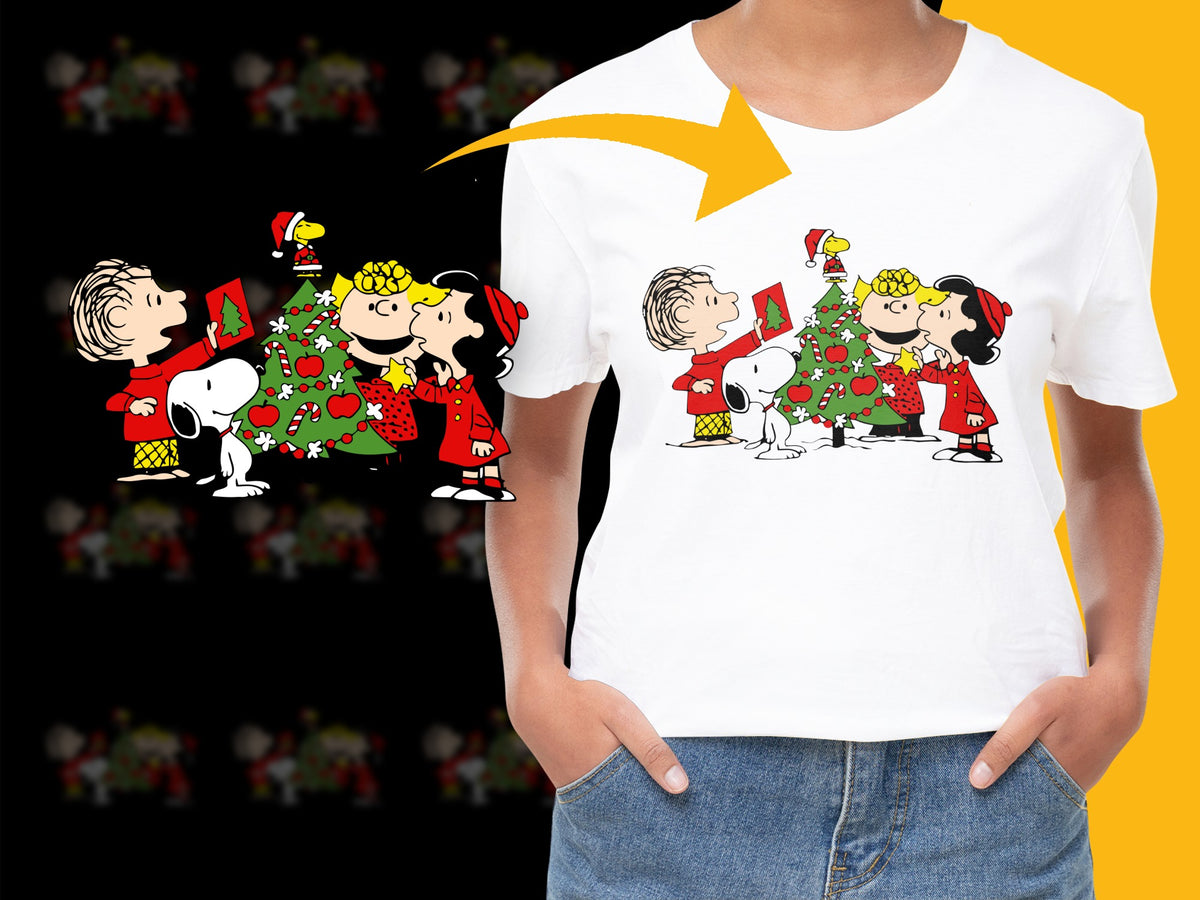 Peanuts Christmas T-Shirt, Charlie Brown Snoopy Holiday Tee, Unisex Kids Adults Festive Apparel