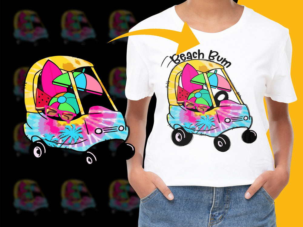 Beach Bum T-Shirt, Colorful Summer Vacation Graphic Tee, Casual Tropical Print Top, Unisex Fashion