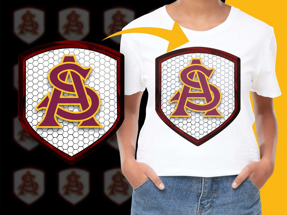 Graphic T-Shirt with Gold Monogram Shield Design, Unisex White Tee, Trendy Streetwear Style