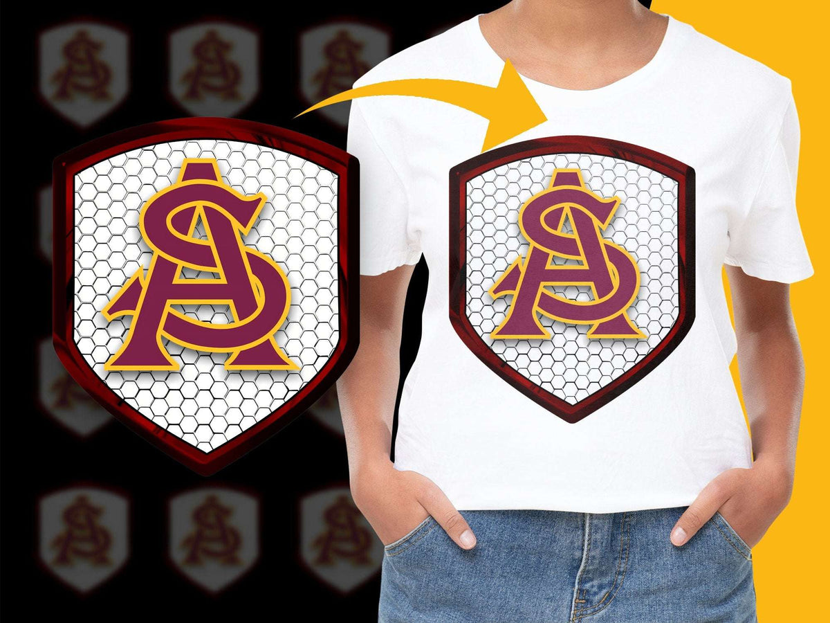 Graphic T-Shirt with Gold Monogram Shield Design, Unisex White Tee, Trendy Streetwear Style