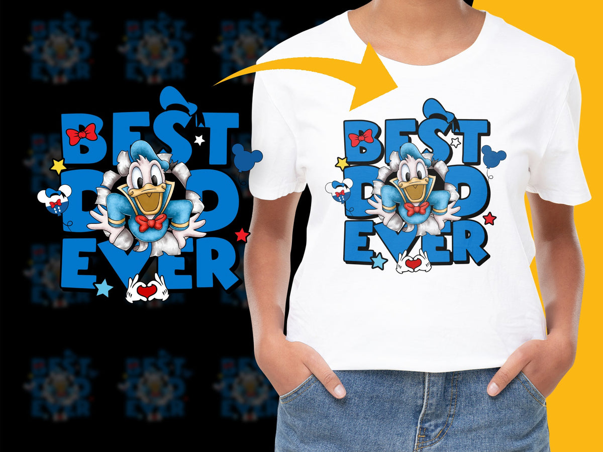 Best Dad Ever T-Shirt with Cartoon Character, Funny Father's Day Gift, Cool Graphic Tee for Men