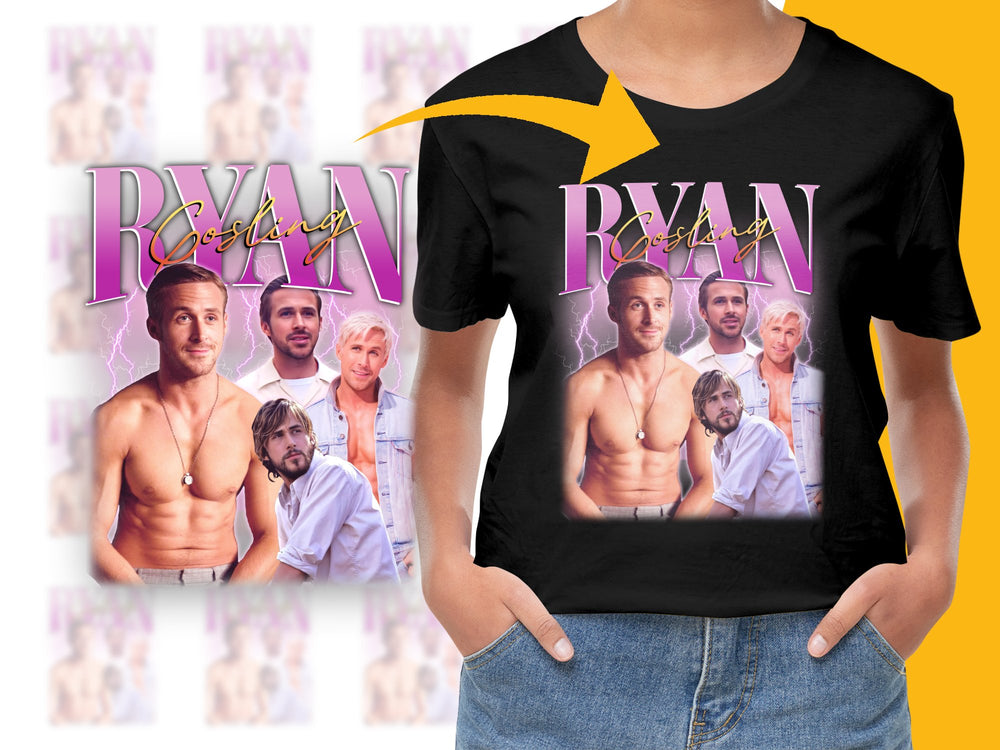 Ryan Gosling Fan T-Shirt, Vintage Style Graphic Tee, Movie Star Collage Shirt, Pop Culture Apparel