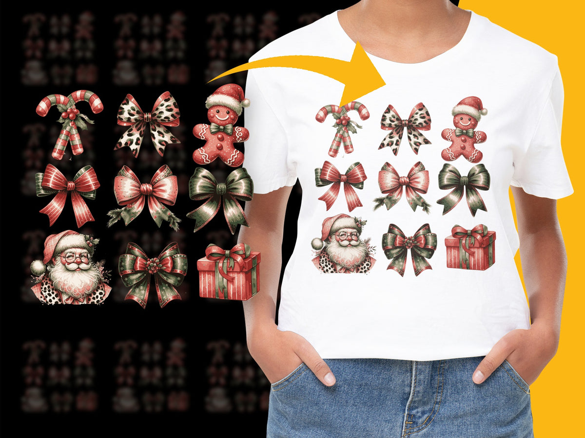 Festive Holiday T-Shirt with Vintage Santa and Christmas Decorations Print, Unisex Gift Idea