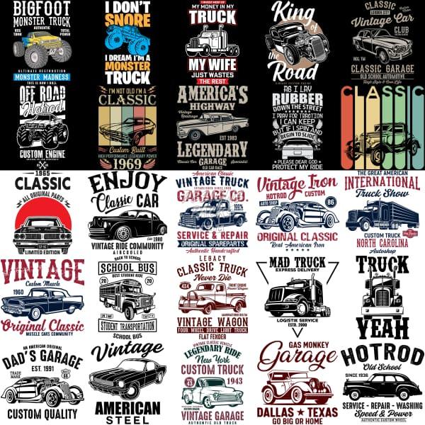 50 Cars And Trucks Designs Bundle Png Ai Psd With Fonts