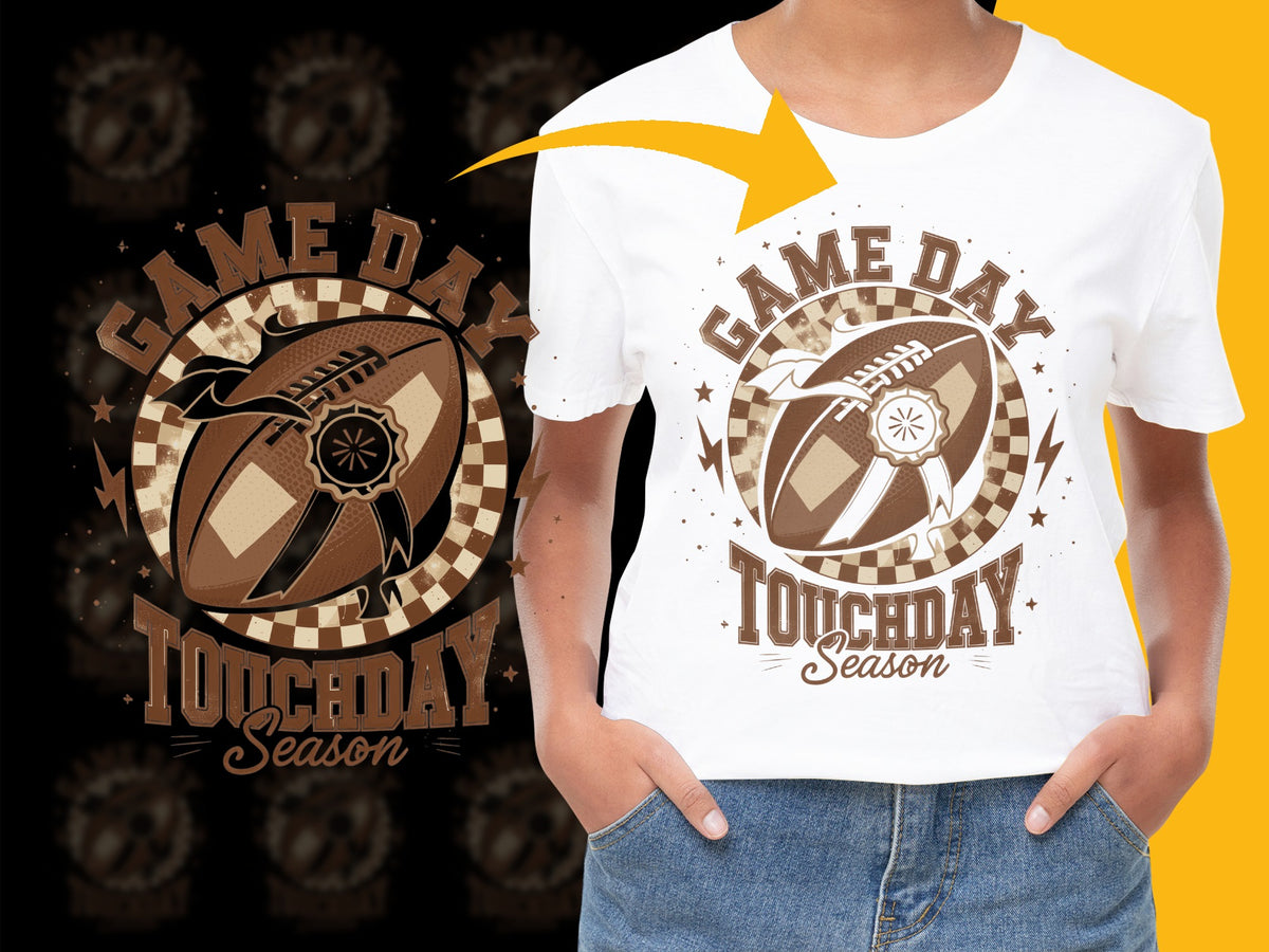 Game Day Touchdown Season T-Shirt, Kids Football Graphic Tee, Casual Sports Apparel for Children, Stylish Game Wear