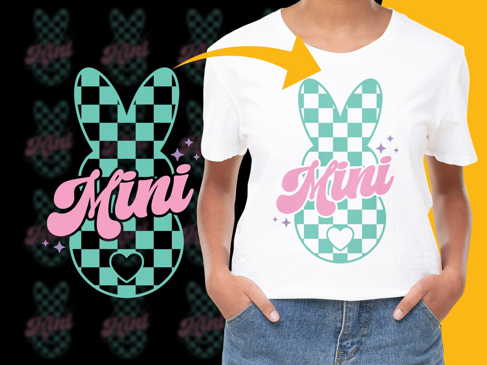 Kids Easter Bunny T-Shirt, Cute Rabbit Graphic Tee, Spring Holiday Casual Top, Colorful Checkered Pattern Shirt