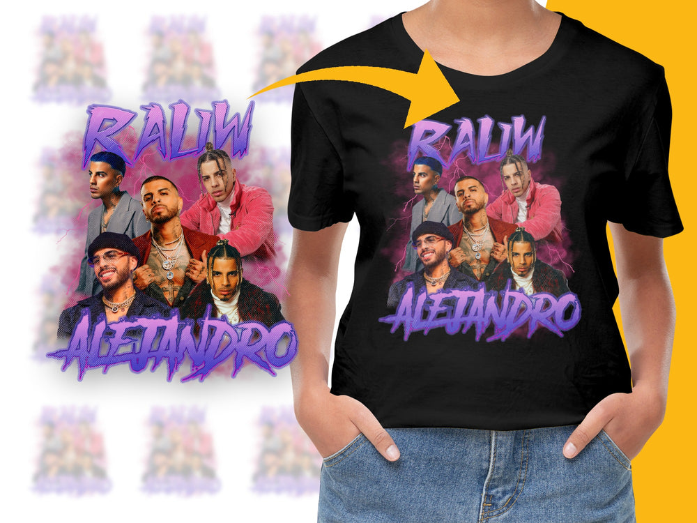 Graphic T-Shirt with Alejandro and Rauw Colorful Pop Art Design, Stylish Men's Fashion Tee