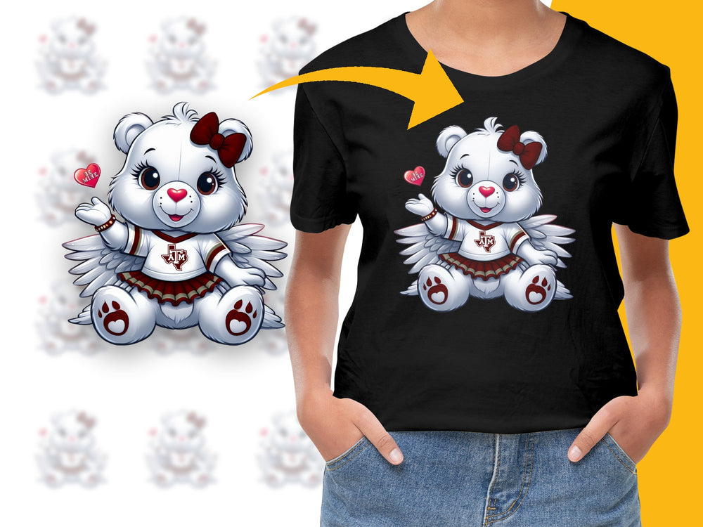 Cute Angel Bear T-Shirt, Cartoon Heart Bear, Kids Valentine Gift, Graphic Tee for Boys and Girls