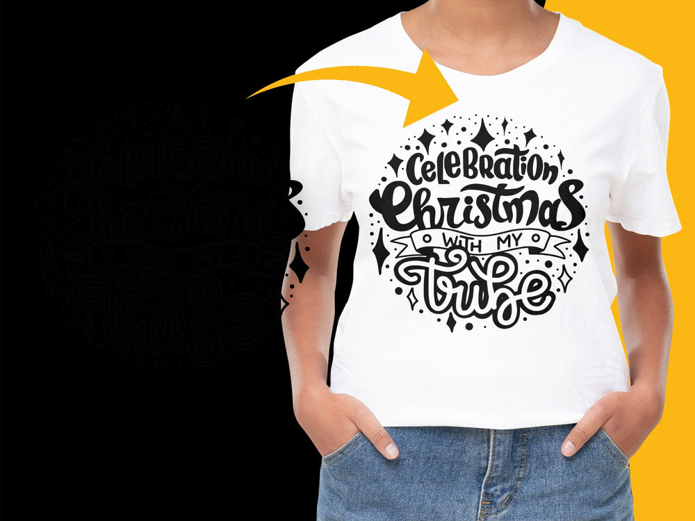 Celebration Christmas with My Tribe T-Shirt, Festive Holiday Graphic Tee, Unisex Black and White Design