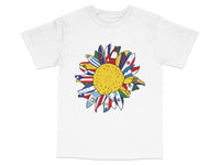 Load image into Gallery viewer, Colorful Surfboard and Sunflower Graphic T-Shirt, Unisex Summer Beach Tee, Casual Wear, Gift for Surfers