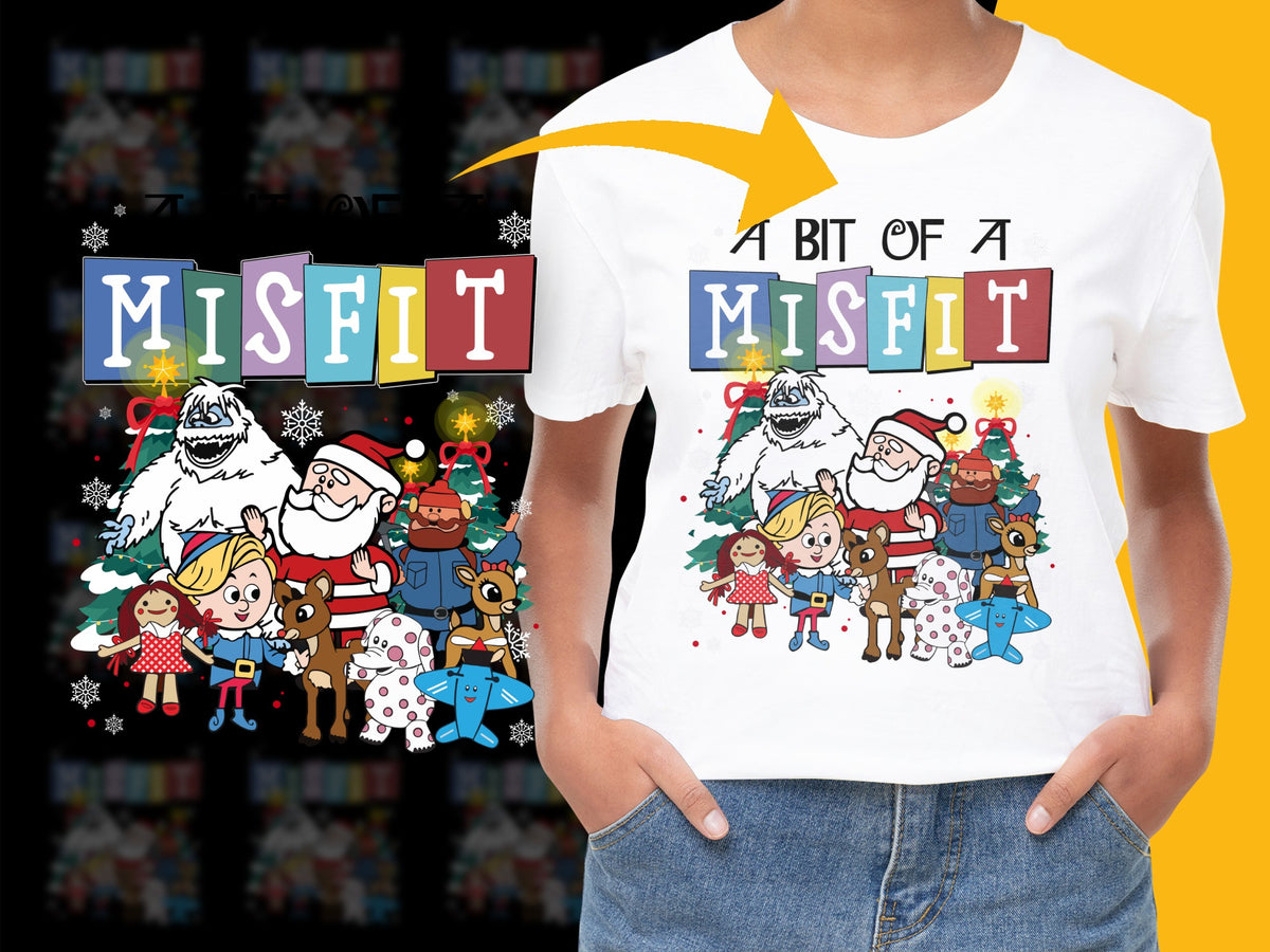 Kids Christmas T-Shirt A Bit of a Misfit Holiday Graphic Tee Colorful Cartoon Characters Festive Apparel
