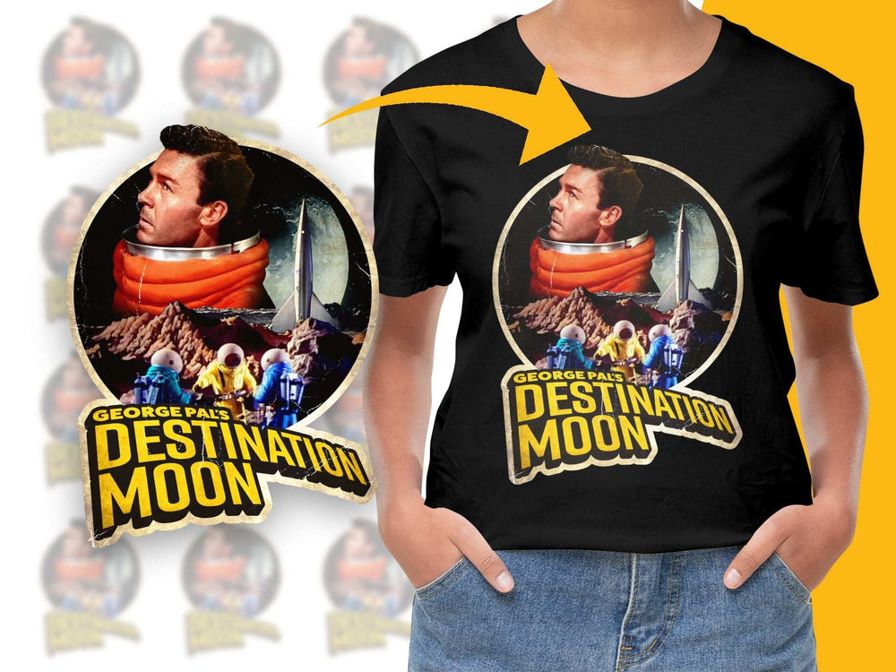 Vintage Destination Moon T-Shirt, Classic Sci-Fi Movie Graphic Tee, Retro Space Film Shirt for Men and Women