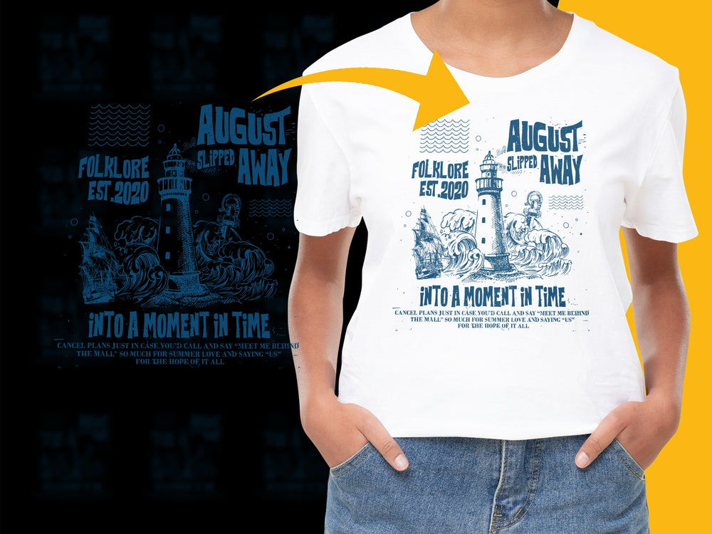 August Themed Graphic T-Shirt, Folklore and Nautical Design, Trendy Summer Casual Wear, Unisex Fashion Tee