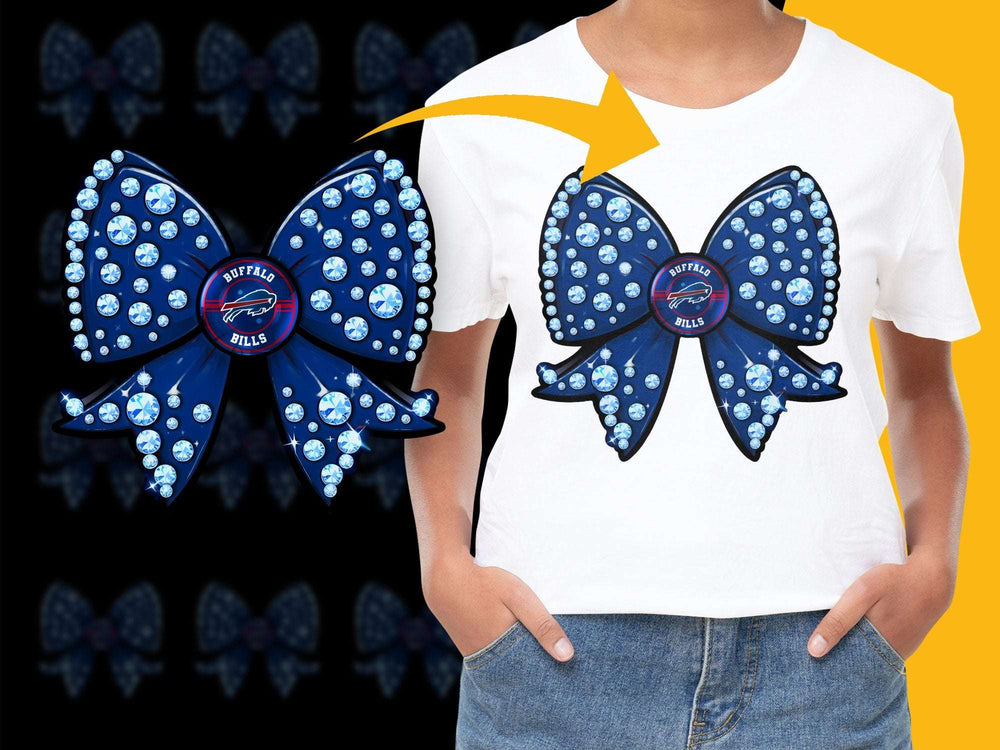 Buffalo Bills Inspired Rhinestone Bow Cheer Accessory Blue Hair Bow Team Spirit Wear
