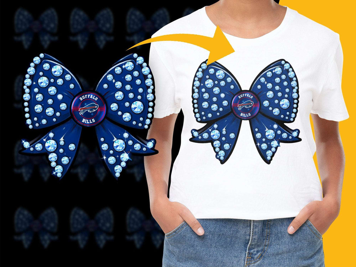 Buffalo Bills Inspired Rhinestone Bow Cheer Accessory Blue Hair Bow Team Spirit Wear