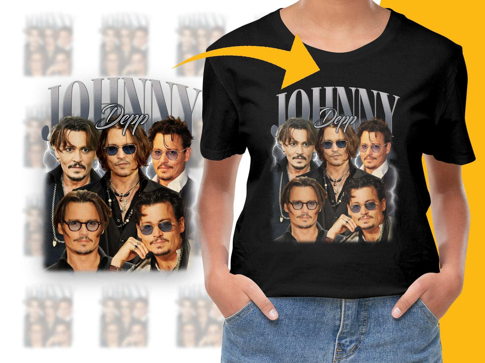 Johnny Depp Collage T-Shirt, Film Actor Graphic Tee, Unisex Black Cotton Shirt, Celebrity Fashion Top