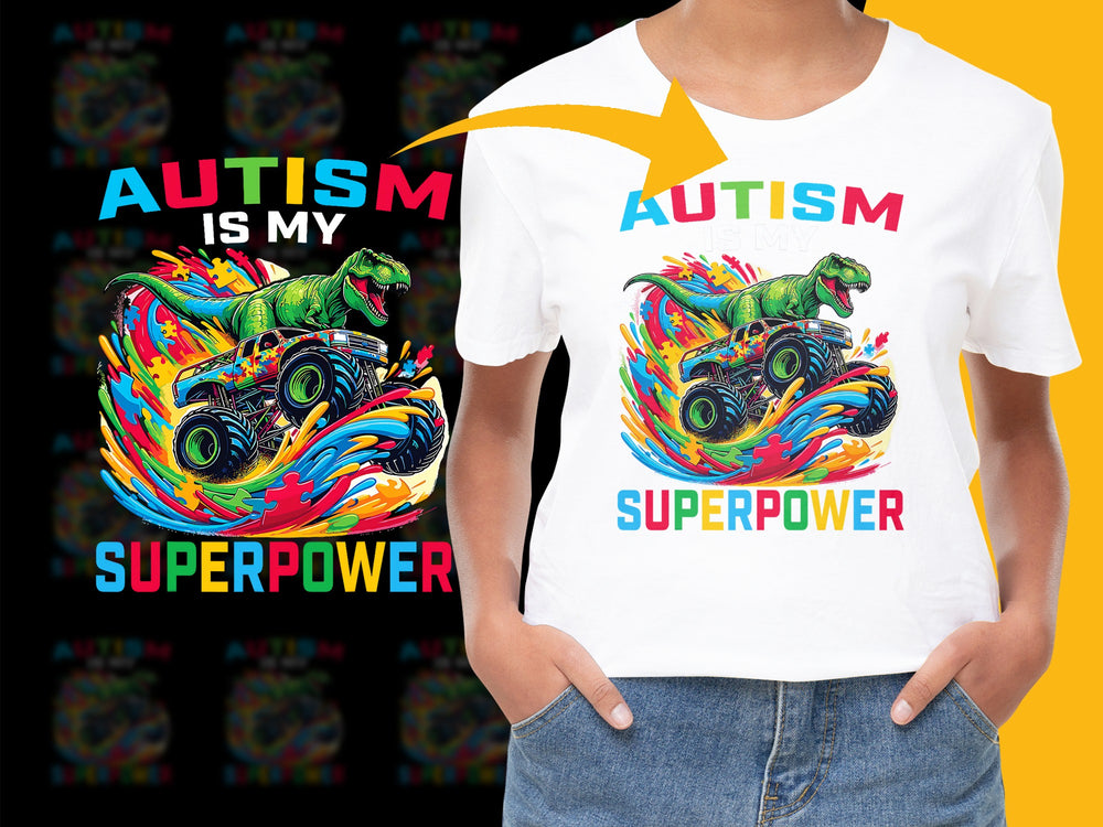 Autism Awareness T-Shirt, Colorful Dinosaur Graphic, Autism is My Superpower Tee, Kids Autism Support Shirt