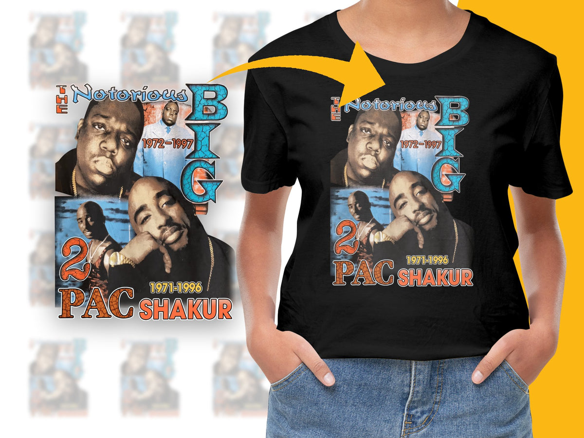 Vintage Hip Hop T-Shirt, Notorious BIG and 2Pac Shakur Print, 90s Rap Legends, Unisex Graphic Tee