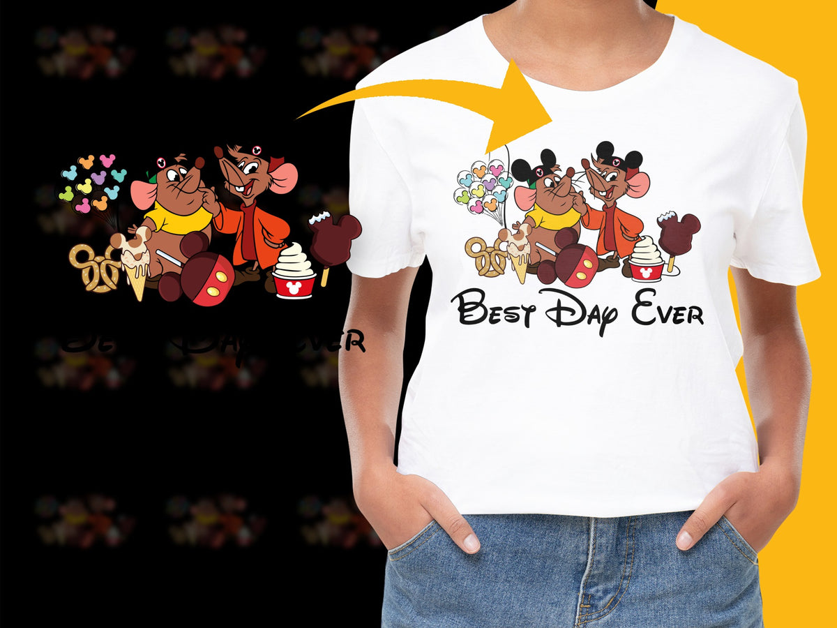 Best Day Ever Cartoon Mice Family T-Shirt, Cute Character Graphic Tee, Kids and Adult Sizes Available