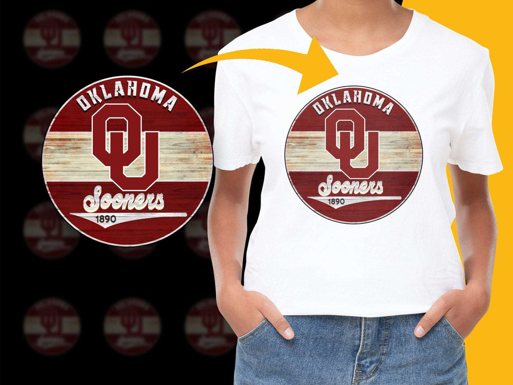 Oklahoma Sooners T-Shirt Vintage Wood Design College Sports Apparel 1890 Graphic Tee