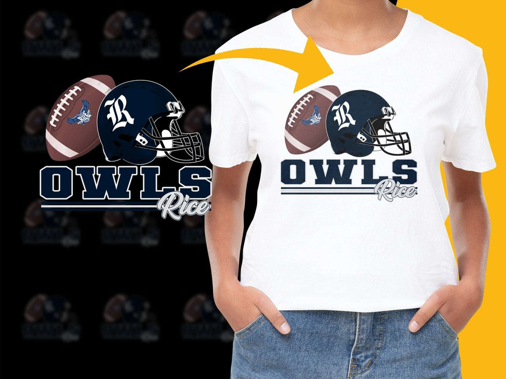 Rice Owls Football T-Shirt, College Sports Graphic Tee, Fan Apparel, Team Support Shirt, Kids and Adult Sizes Available.