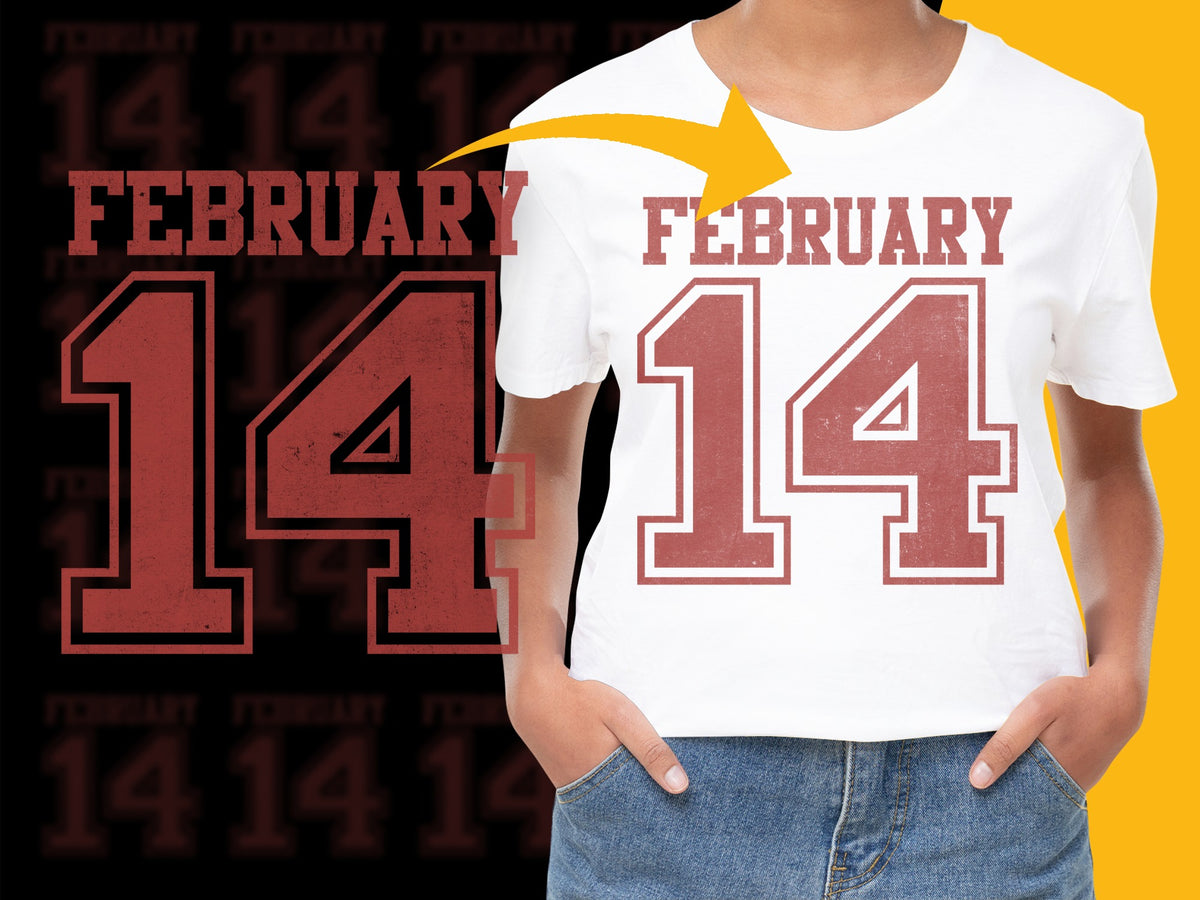 February 14 T-Shirt, Valentine's Day Graphic Tee, Bold Red Date Design, Unisex Cotton Shirt