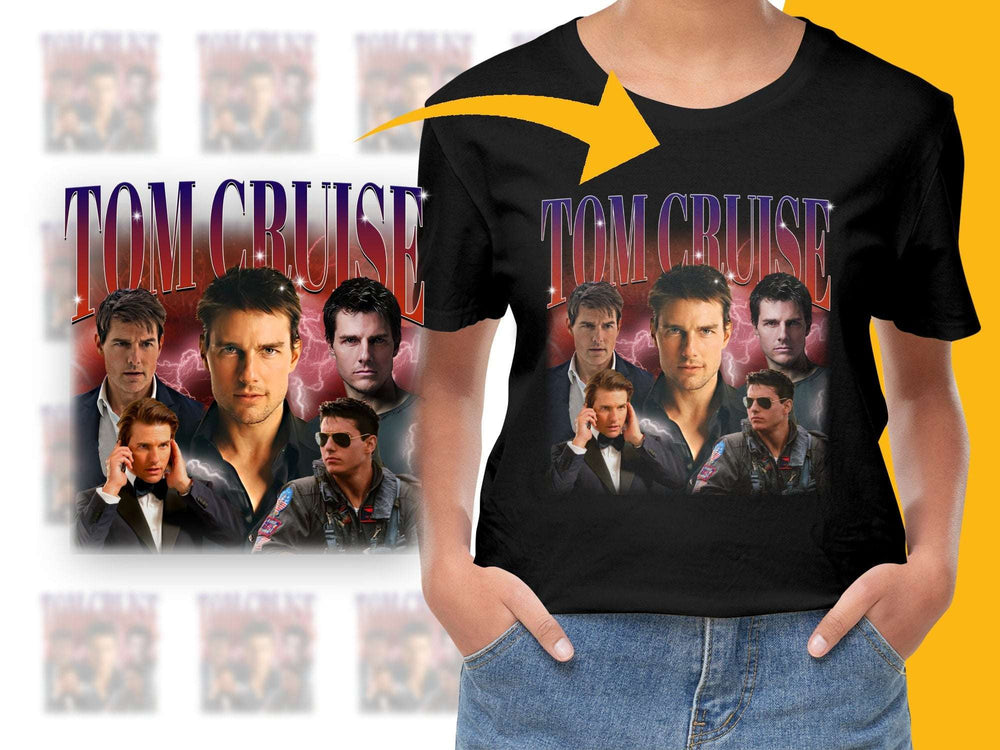 Tom Cruise Graphic T-Shirt, Vintage Movie Star Collage Tee, 90s Film Icons Top, Fan Gift Idea, Pop Culture Apparel, Unisex Clothing.