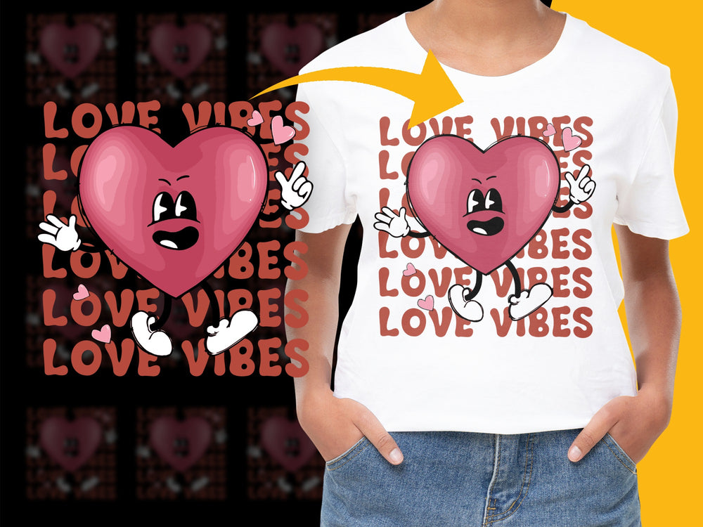 Love Vibes Graphic T-Shirt, Cute Heart Cartoon Tee, Valentine's Day Gift, Unisex White Shirt