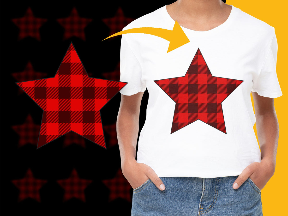 Buffalo Plaid Star T-Shirt, Graphic Tee, Red and Black Checkered, Casual Wear for All Ages, Unisex Top