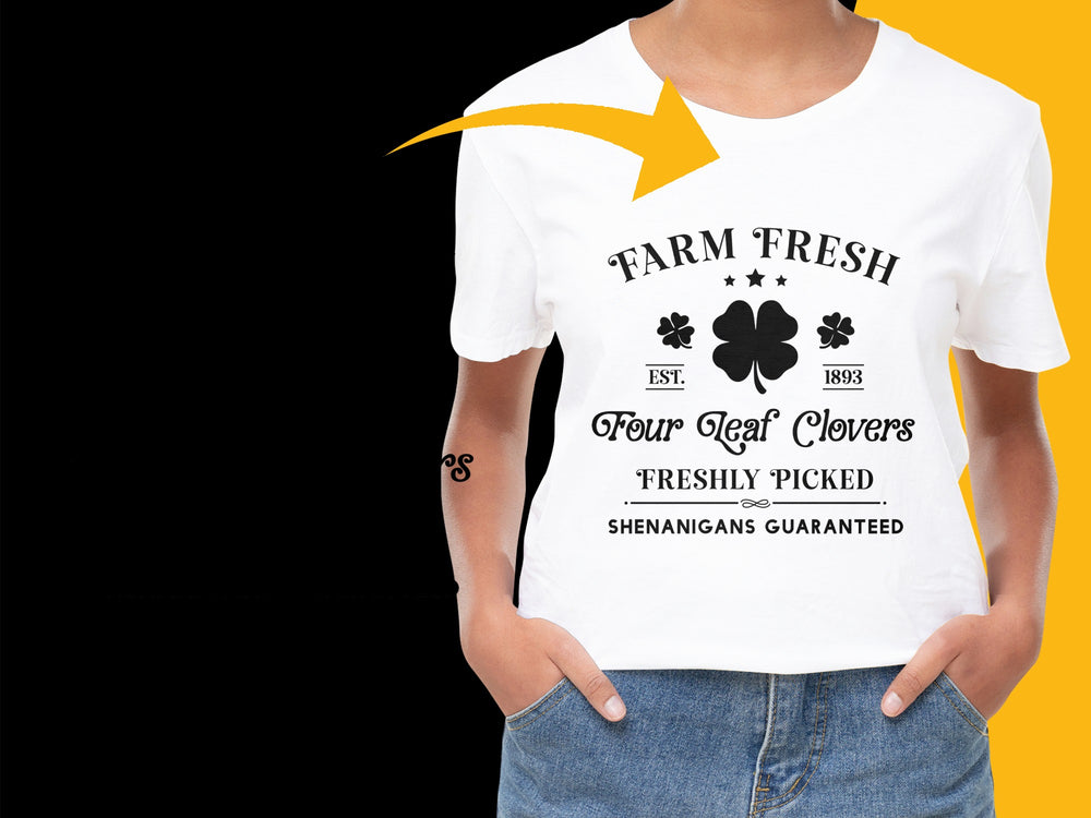 Farm Fresh Four Leaf Clovers T-Shirt, Vintage Style Graphic Tee, St. Patrick's Day Shirt, Freshly Picked, Shenanigans Guaranteed