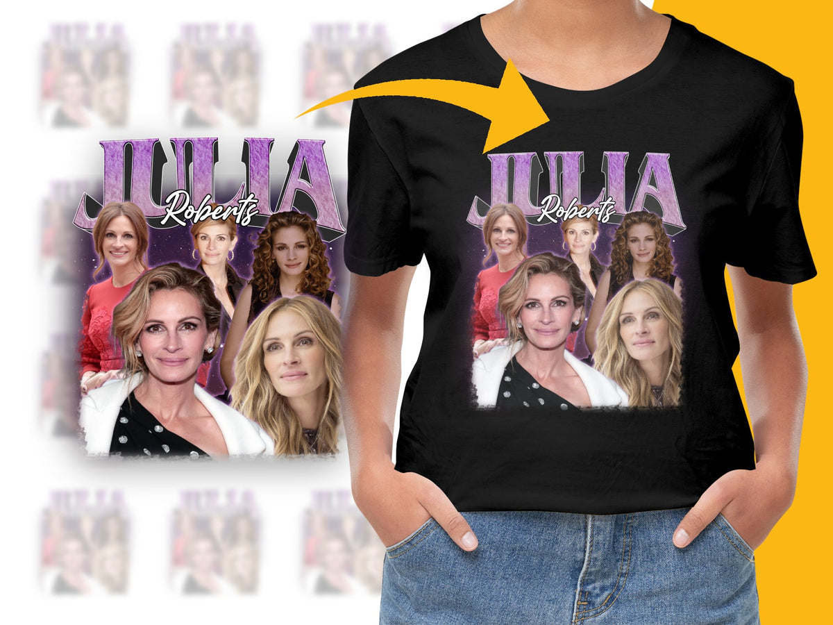 Julia Roberts Graphic T-Shirt, Vintage Style Celebrity Tee, Iconic Actress Photo Collage, Fashionable Women's Top