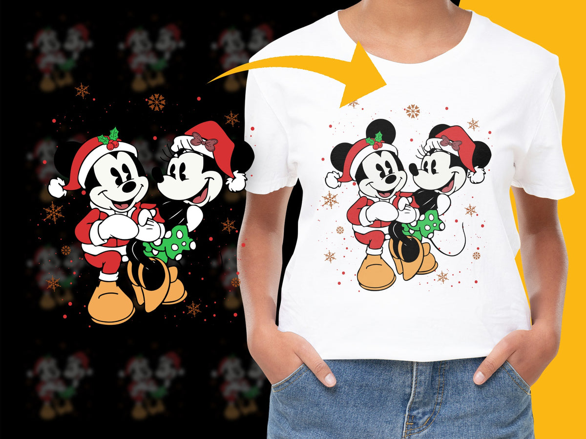 Festive Holiday T-Shirt with Cartoon Characters in Santa Hats, Family Friendly Christmas Apparel