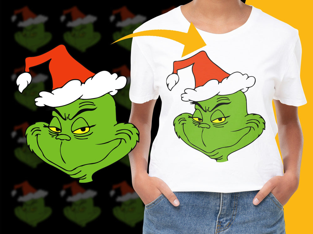 Festive Grinch Face T-Shirt, Christmas Holiday Graphic Tee, Unisex Adult and Kids Sizes, Xmas Party Wear