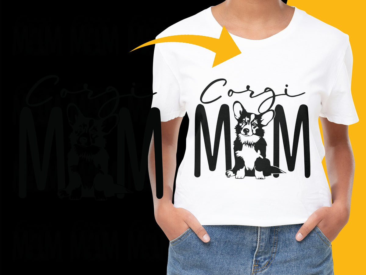Corgi Mom T-Shirt, Cute Dog Lover Gift, Women's Graphic Tee, Black and White Shirt
