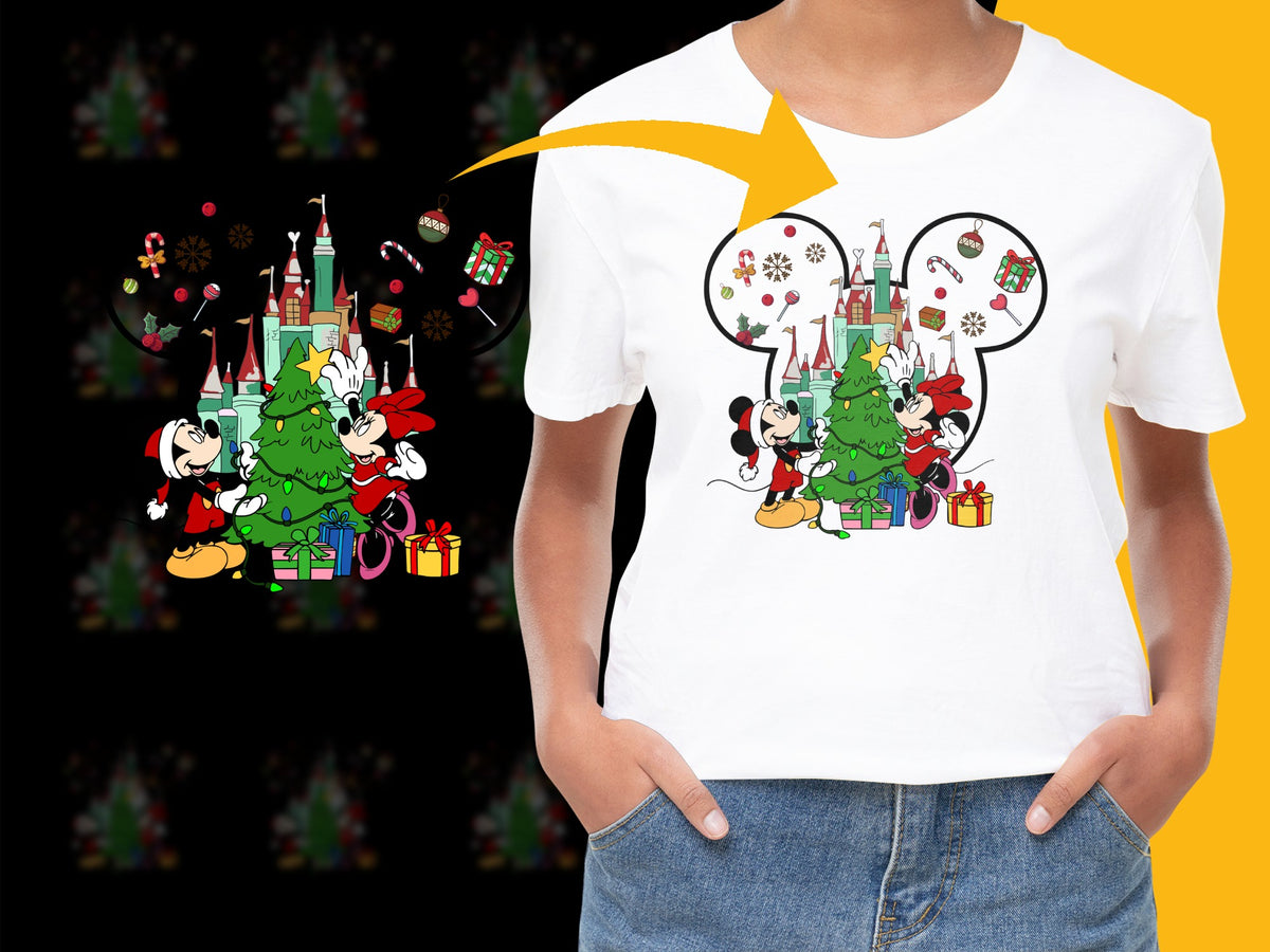 Disney Christmas T-Shirt, Mickey and Minnie Holiday Celebrations, Festive Family Outfits, Cute Cartoon Winter Apparel, Gift Ideas