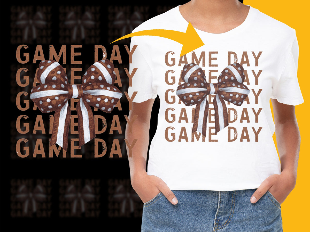 Game Day Graphic T-Shirt, Sports Cheer Tee, Brown Bow Design, Casual Wear, Unisex Top for Fans