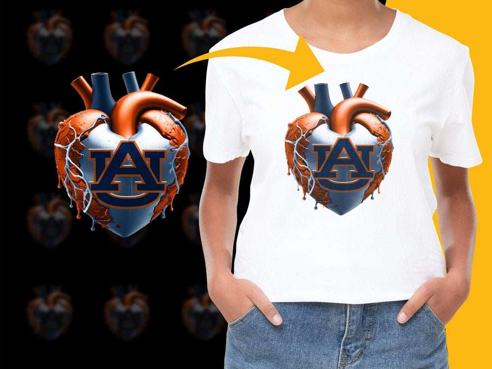 Auburn Tigers Heart Graphic T-Shirt, Sports Team Logo Apparel, College Fan Gift Idea
