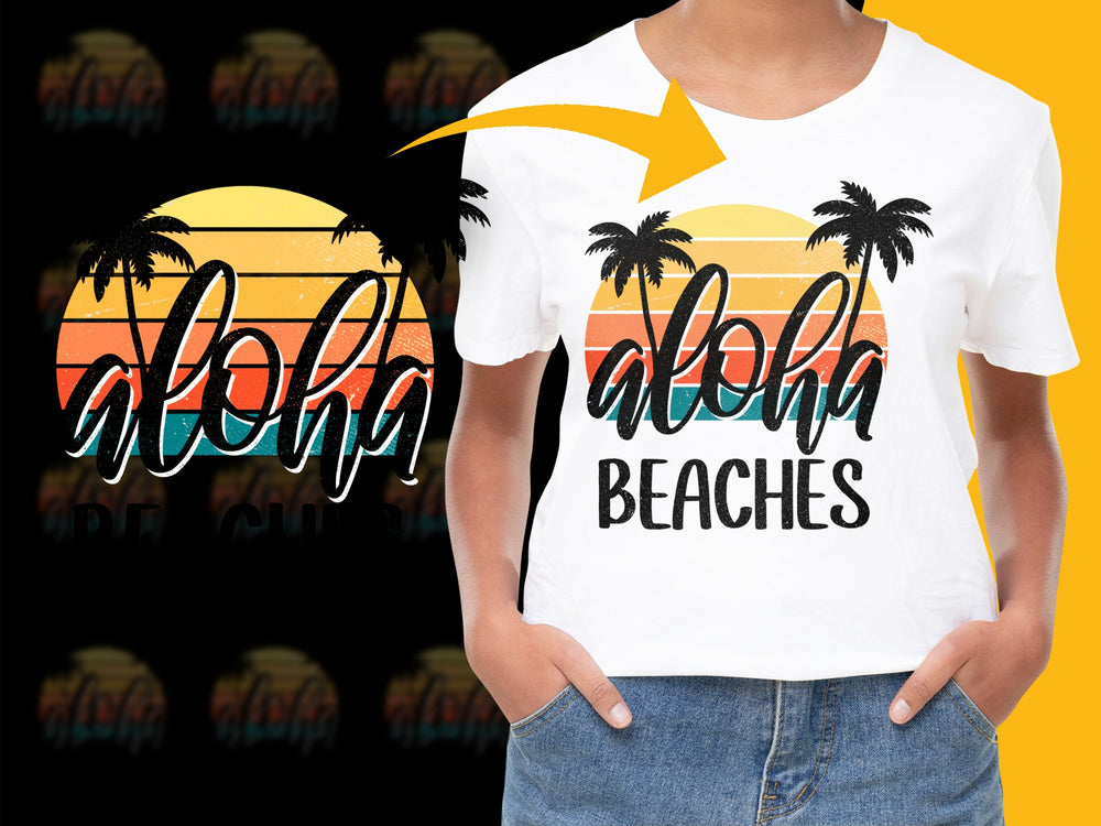 Tropical Aloha Beaches T-Shirt, Summer Palm Tree Design, Retro Sunset Graphic Tee, Hawaiian Inspired Apparel