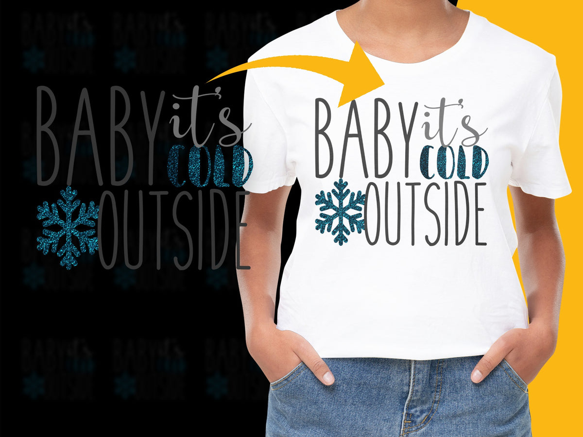 'Baby It's Cold Outside' Snowflake Graphic T-Shirt, Winter Holiday Casual Tee, Unisex Christmas Top, Fun Festive Apparel