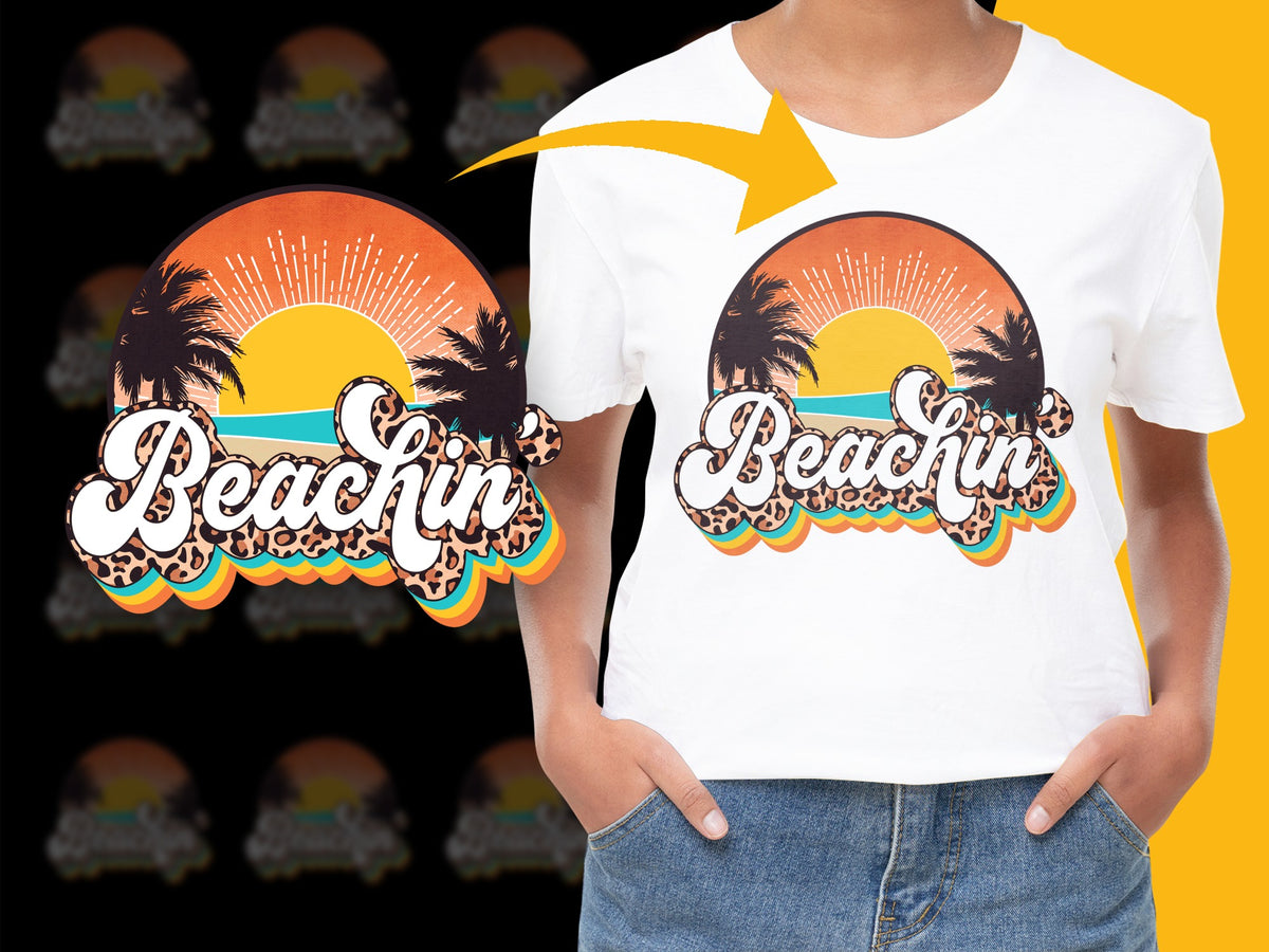 Beachin Shirt, Tropical Sunset Palm Tree Graphic Tee, Summer Casual Wear, Unisex T-Shirt Design