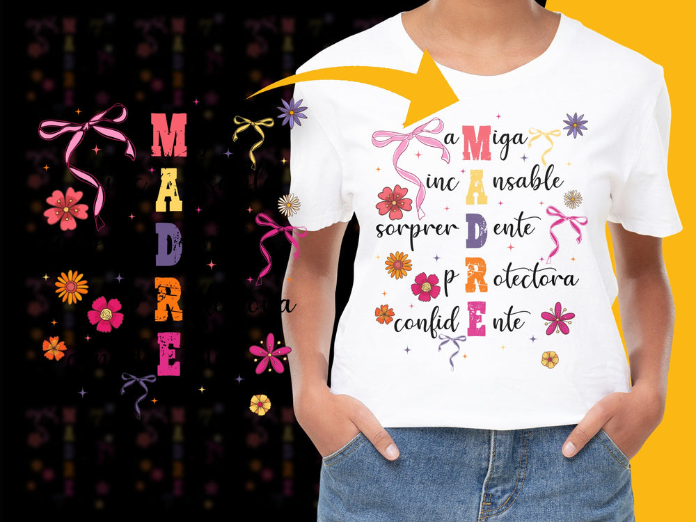 Women's White T-Shirt Spanish Quote Mother's Day Gift Floral Design Comfort Fit Stylish Casual Top