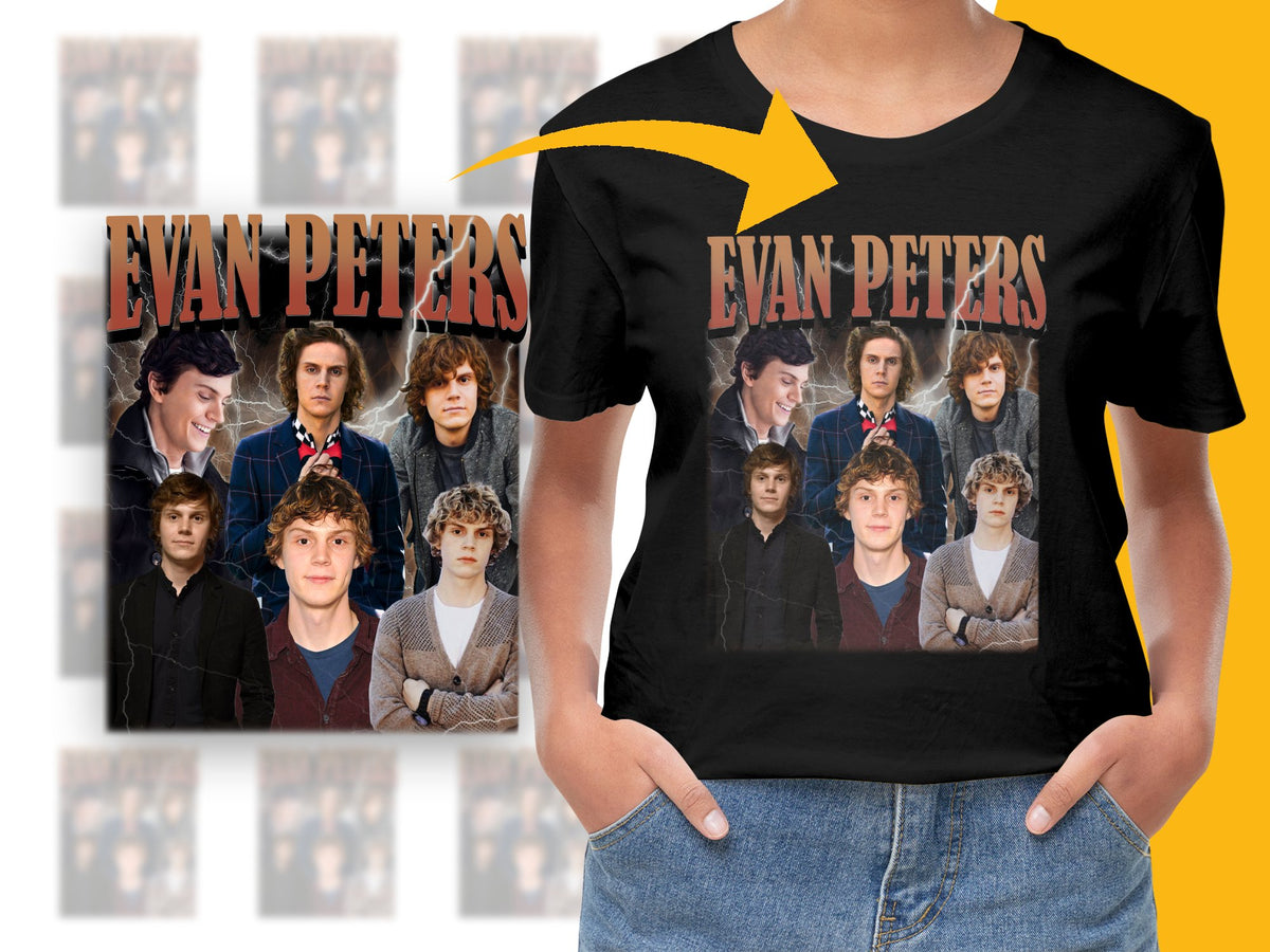 Evan Peters Photo Collage T-Shirt, Unisex Fan Merch Tee, Gift for TV Show Lovers, Unique Graphic Apparel