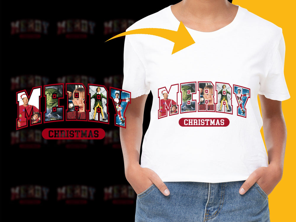 Festive Merry Christmas T-Shirt, Colorful Holiday Lettering, Unisex Casual Wear, Gift Idea